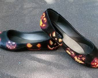 Decoupage Pumpkin Flats / Jack O Lantern Flats / Pumpkin Shoes / Women's Flats / Women's Shoes / Halloween Flats / Autumn Flats
