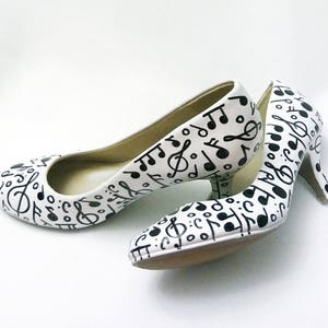 Music Note Heels / Music Shoes / Black & White Music Pumps / Black Music Note Shoes / Hand Painted Heels / Custom Painted High Heels image 2