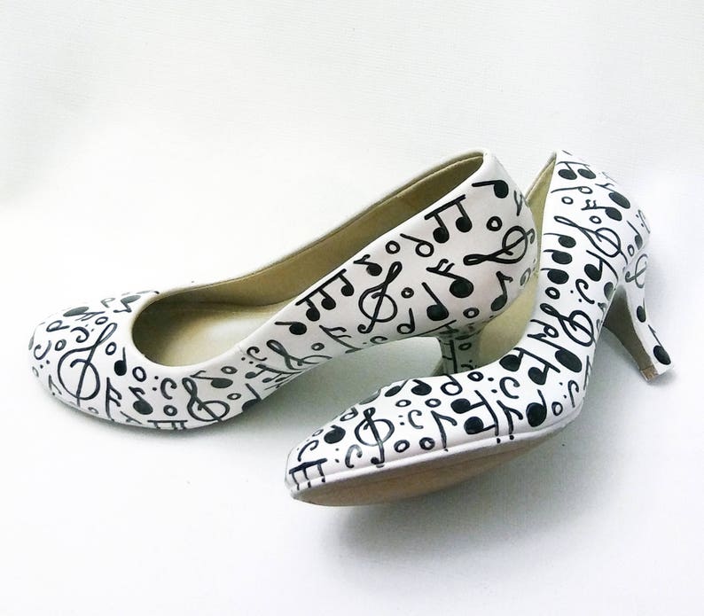 Music Note Heels / Music Shoes / Black & White Music Pumps / Black Music Note Shoes / Hand Painted Heels / Custom Painted High Heels image 2