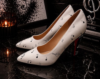 Standing Ovation – Hand Painted Black & White Music Note Heels