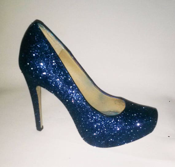 Glitter Heels / Navy Blue Glitter Heels / Wedding Shoes / | Etsy