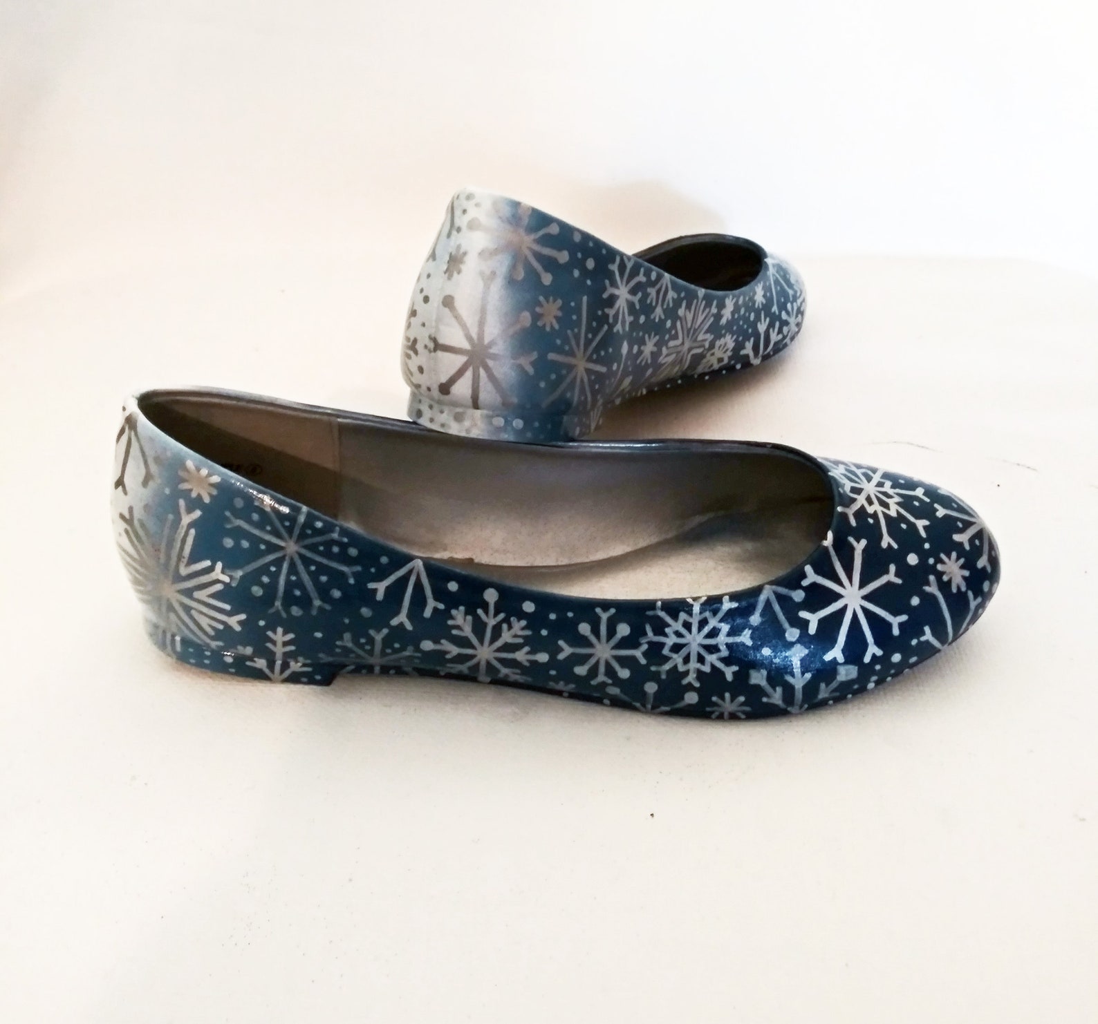 Custom Snowflake Flats / Airbrushed Snowflake Flats / Faded Etsy