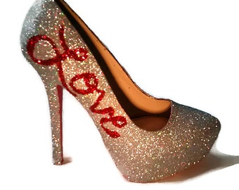 Glitter Heels / Silver Heels / Wedding Heels / Sparkly Heels / Sparkle Shoes / Women's Pumps / Women's Shoes / Glitter Shoes / Custom Heels