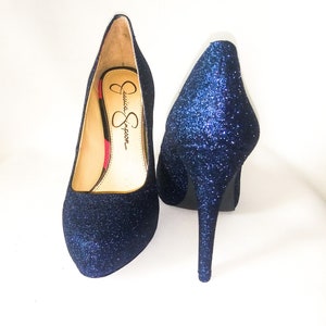 navy blue glitter heels