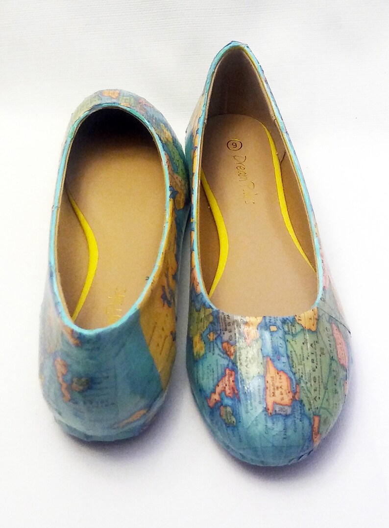 Decoupage World Map Shoes / Map Flats / Women's Decoupage | Etsy