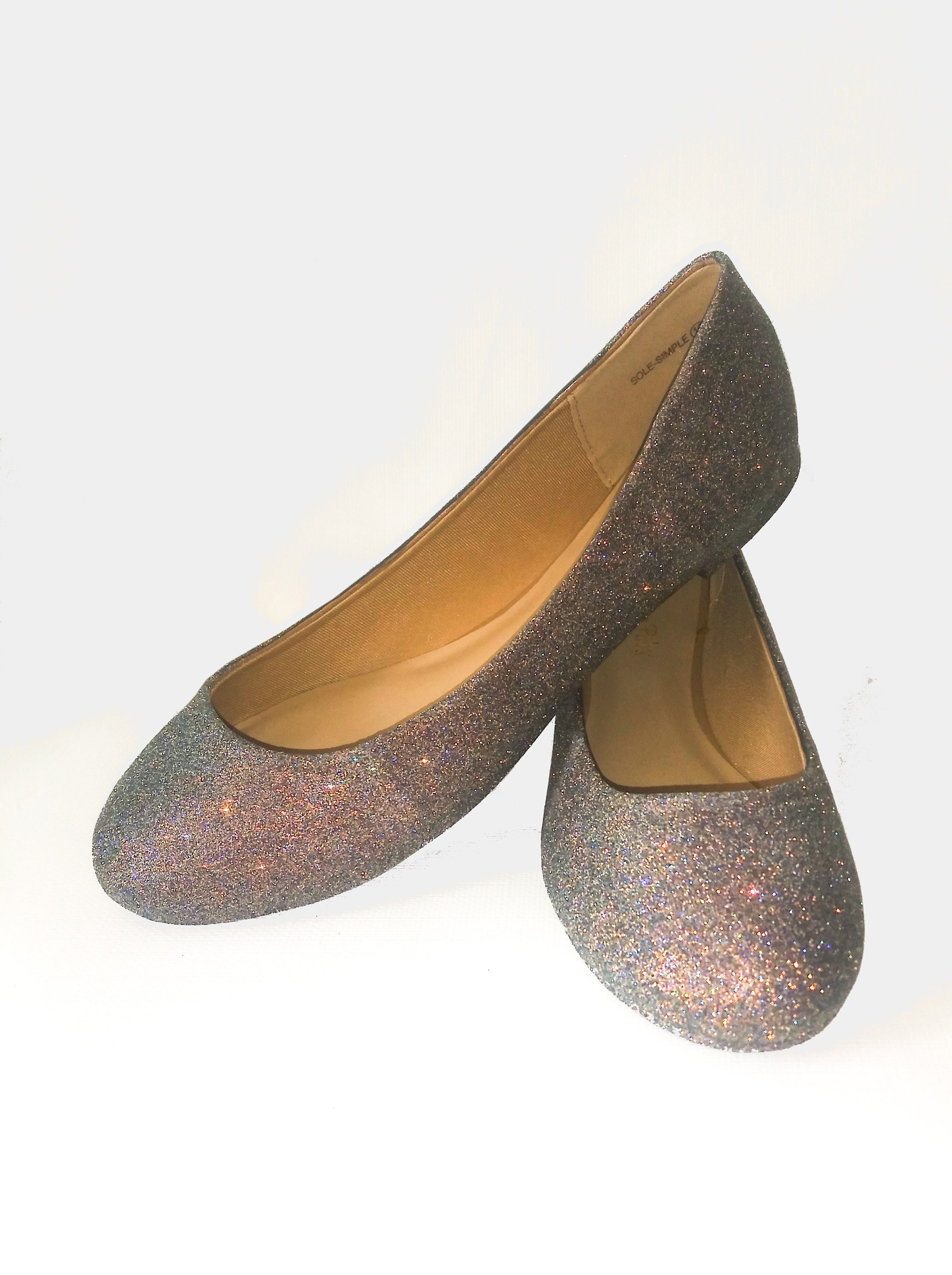 grey glitter flats