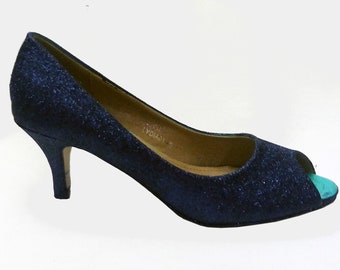 Glitter Heels / Navy Glitter Heels / Wedding Shoes / Sparkle Heels / Sparkly Shoes / Wedding Heels / Women's Pumps / Women's Shoes