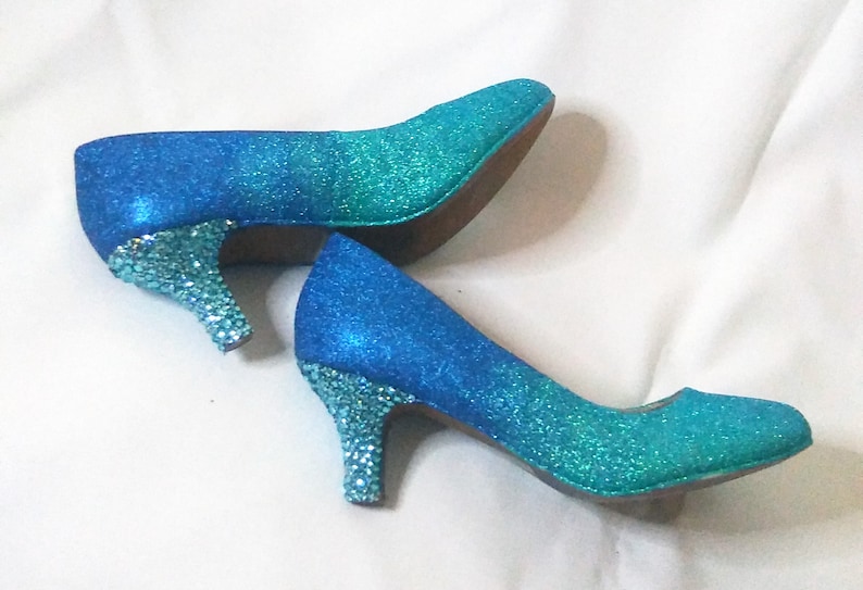 Ombre Glitter Heels / Turquoise Glitter Heels / Wedding Shoes Etsy