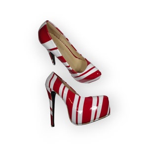 Candy Cane Heels / Christmas Shoes / Red & White Heels / - Etsy