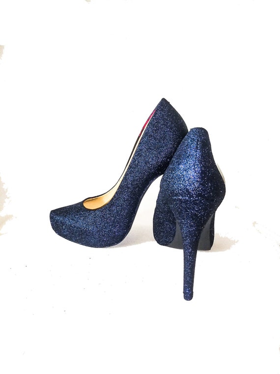 navy blue sequin heels