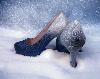 Ombre Glitter Heels / Navy Blue Glitter Heels / Wedding Shoes / Sparkle Heels / Sparkly Shoes / Wedding Heels / Womens Pumps / Women's Shoes