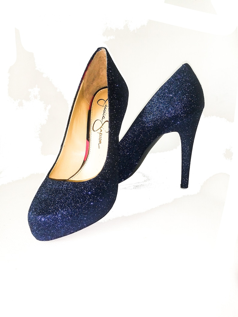navy glitter heels