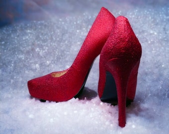 Glitter Heels / Triple Red Glitter Heels / Wedding Shoes / Sparkle Heels / Sparkly Shoes / Wedding Heels / Women's Pumps / Women's Shoes