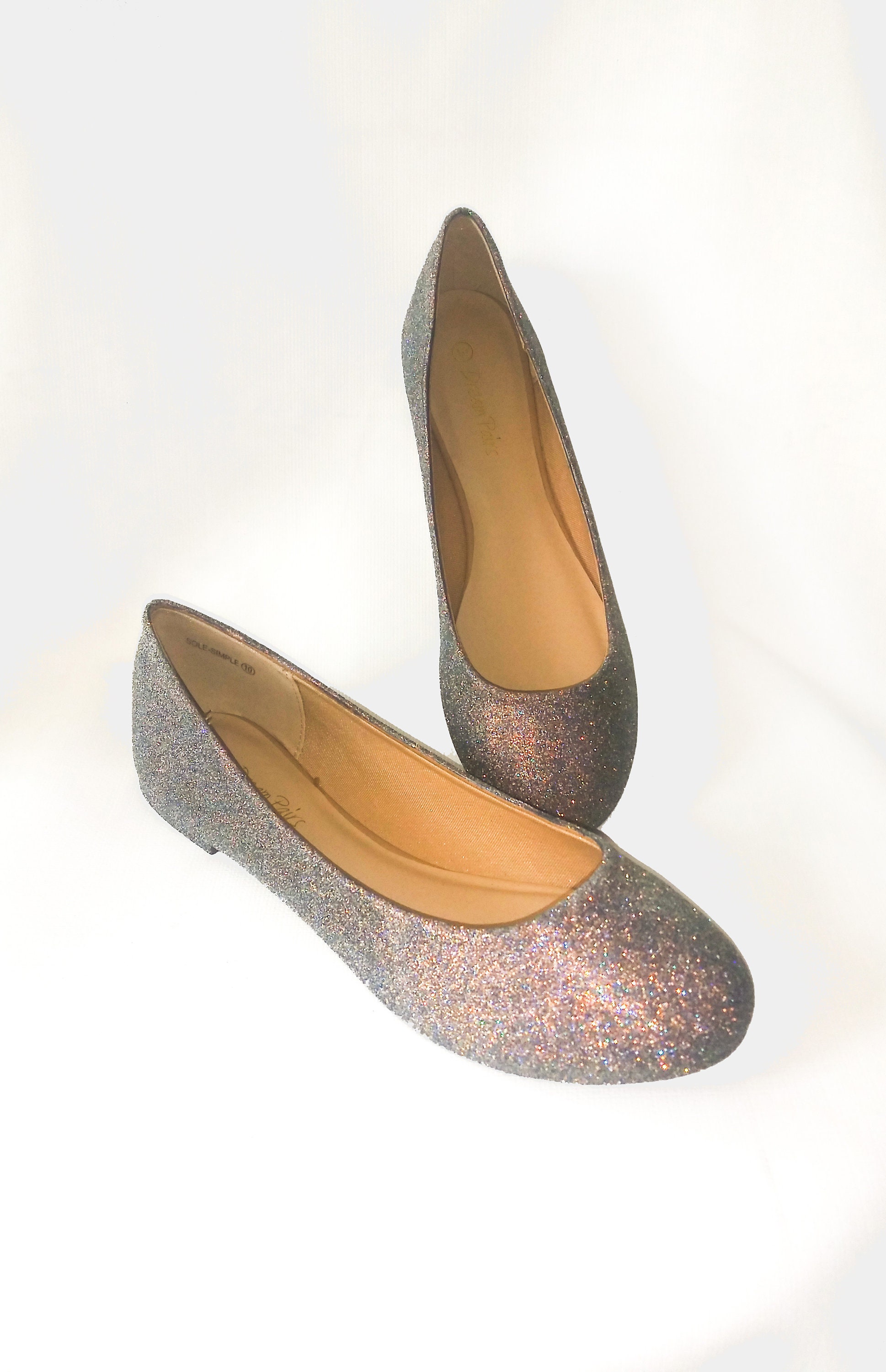 grey glitter flats