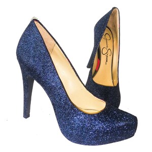 Glitter Heels / Navy Blue Glitter Heels / Wedding Shoes / - Etsy