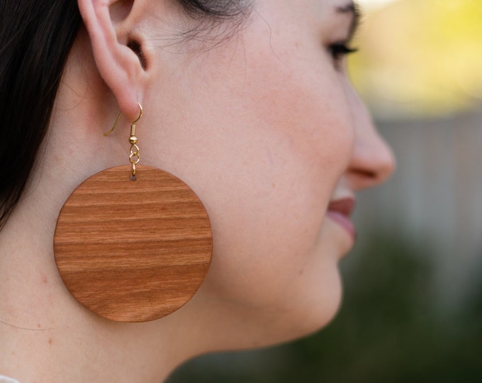 Large Cherry Wood Circle Earrings