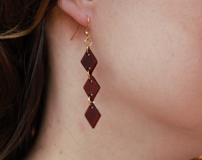 Red Heart Wood Diamond Earrings