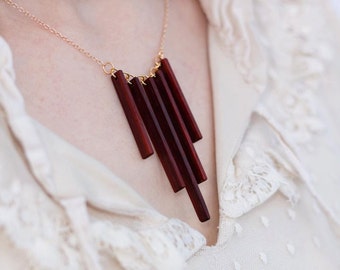 Red Heart Wood Fringe Necklace