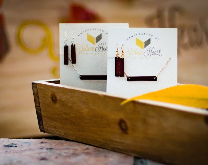 Padauk Wood Bar Necklace and Earring Set