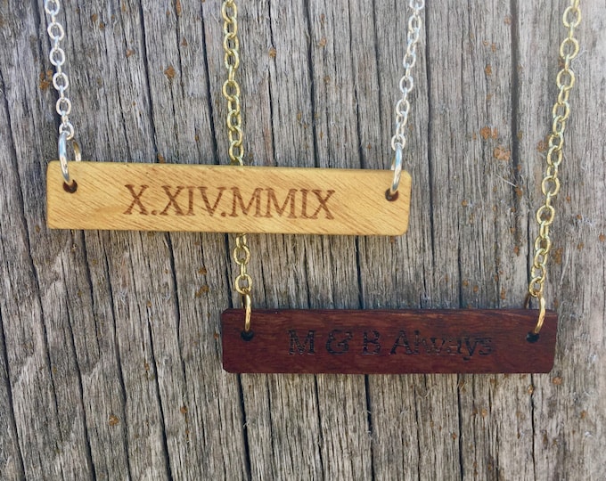 Wood Necklace with Custom Laser Engraved Inscription