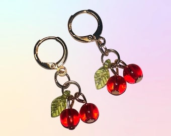 Handmade Gold Cherry Earrings: Kawaii Soft Girl Jewelry