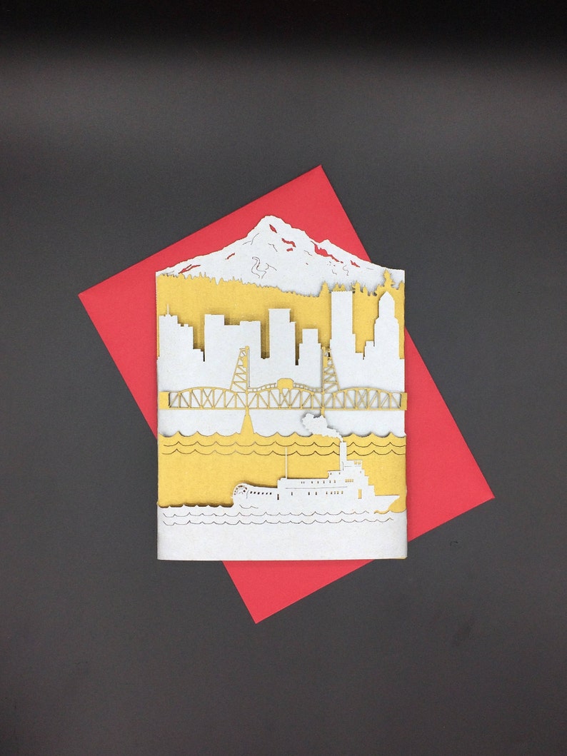 Portland Skyline Greeting Card Mount Hood Portland Oregon Etsy