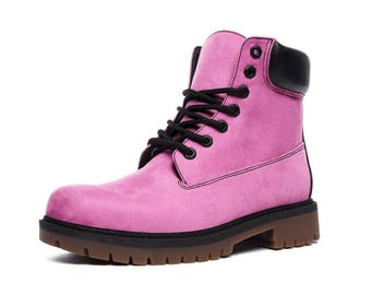 Pink Vegan Leather Boots: Lace-Up Fashion Boots