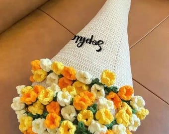 Personalized Flower Blanket Bouquet, Hand Knitted Throw Blanket - Roses, Orchids, Lilies of the Valley Gift
