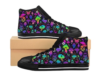 Psychedelic Mushroom Shoes | Mushroom Converse Style High Tops | Gifts for Hippies | Custom Hippie Shoes