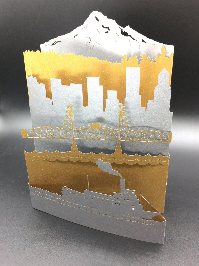 Portland Skyline Greeting Card Mount Hood Portland Oregon Etsy