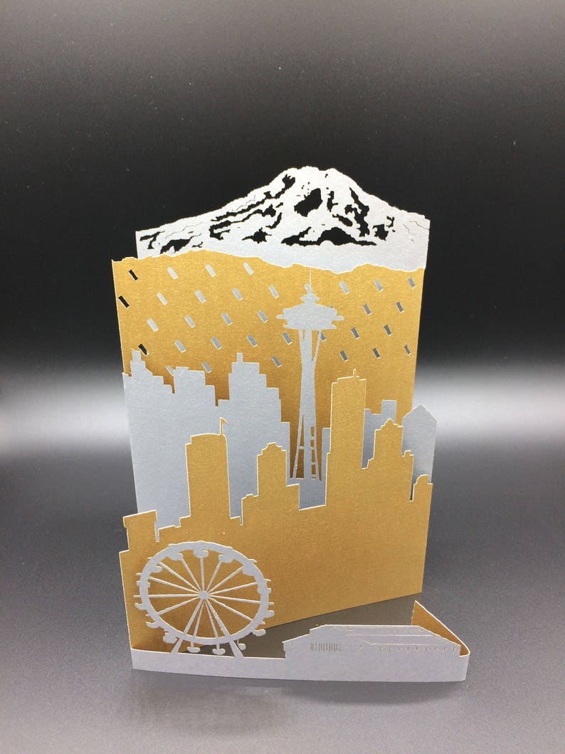 Seattle Washington Skyline Popup Greeting Card Laser Cut Etsy