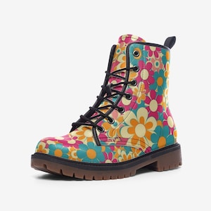 Jaren '60 Retrolaarzen | Hippiecadeaus voor haar en hem | Retro bloemenschoenen | Hippielaarzen