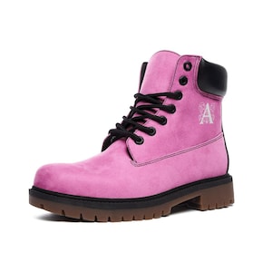 Lichtroze monogram laarzen voor dames en heren | Op maat gemaakte roze schoenen met monogram met initiaal