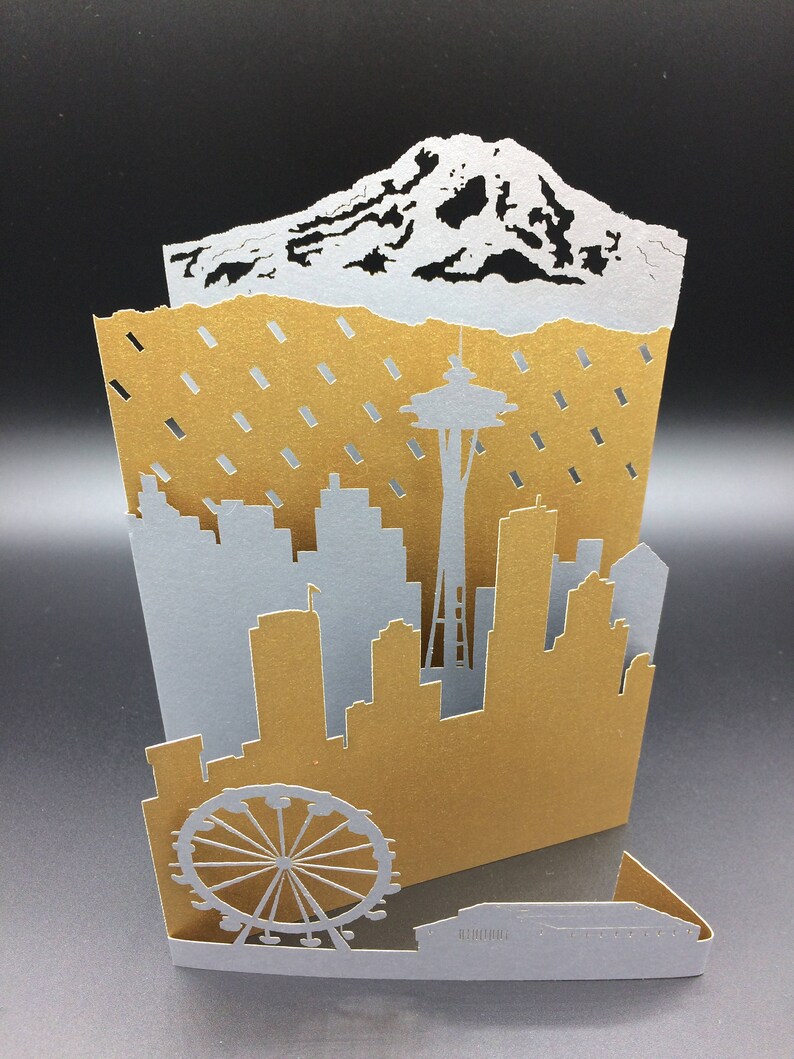 Seattle Washington Skyline Popup Greeting Card Laser Cut Etsy