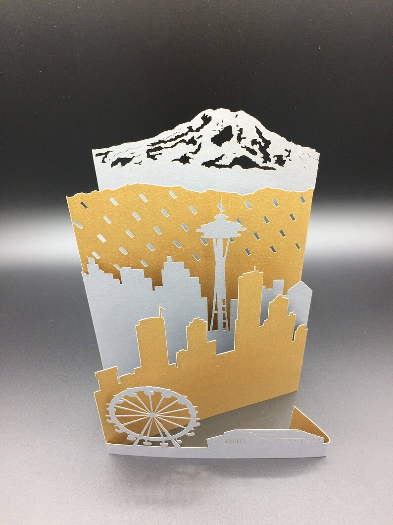 Seattle Washington Skyline Popup Greeting Card Laser Cut Etsy
