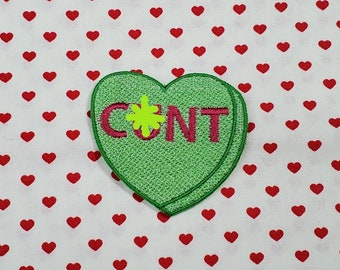 C*nt Candy Heart Patch, Valentine Emblem, Crude Candy Symbol, Fully Embroidered Heart Morale Patch