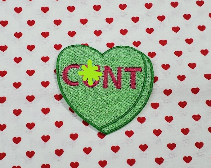C*nt Candy Heart Patch, Valentine Emblem, Crude Candy Symbol, Fully Embroidered Heart Morale Patch