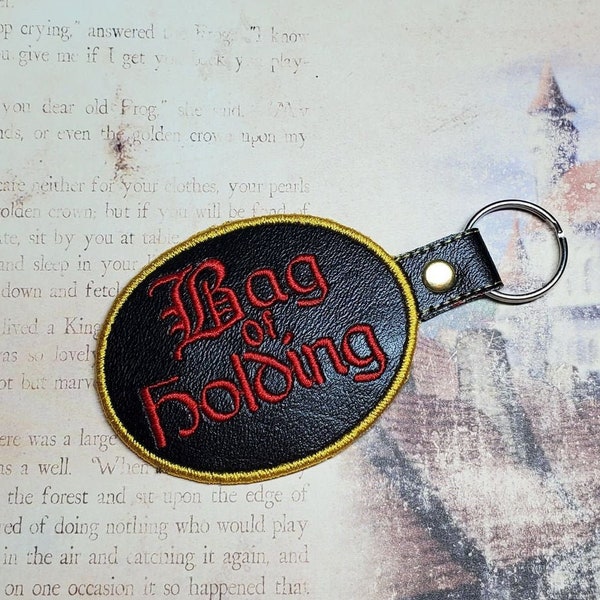 Embroidered Bag of Holding Key Fob, DnD Keychain, Dungeons and Dragons Bag Clip, Magic Item Accessory, Perfect Gift for Witch or Wizard