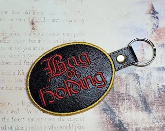 Embroidered Bag of Holding Key Fob, DnD Keychain, Dungeons and Dragons Bag Clip, Magic Item Accessory, Perfect Gift for Witch or Wizard