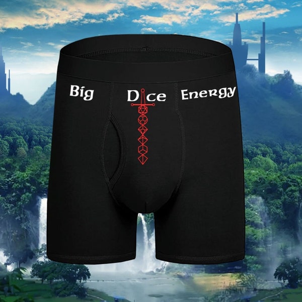 Big Dice Energy Nerdy Dice Underwear, Dirty and Dashing Boxers, Geeky Boxer Briefs Dungeons and Dragons, Sizes Available From Small-2XL