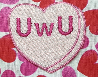 UwU Candy Heart Patch, Valentine Emblem, Crude Candy Symbol, Fully Embroidered Heart Morale Patch