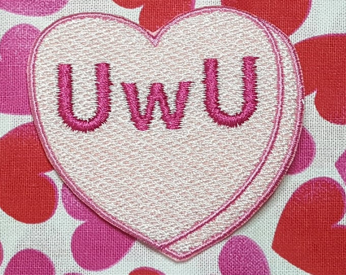 UwU Candy Heart Patch, Valentine Emblem, Crude Candy Symbol, Fully Embroidered Heart Morale Patch