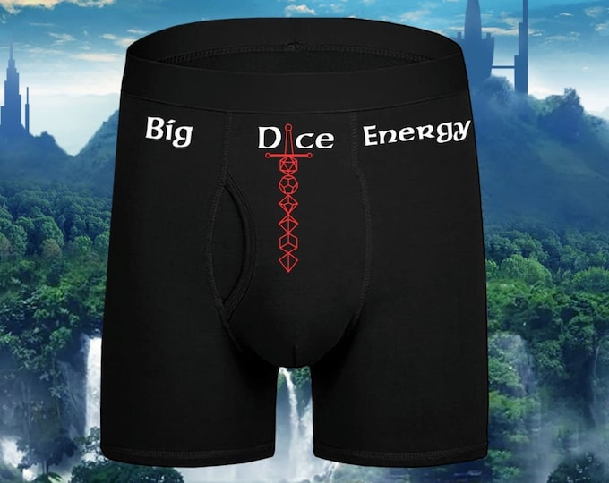 Big Dice Energy Nerdy Dice Underwear, Dirty and Dashing Boxers, Geeky Boxer Briefs Dungeons and Dragons, Sizes Available From Small-2XL