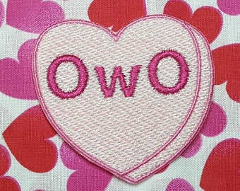 OwO Candy Heart Patch, Valentine Emblem, Crude Candy Symbol, Fully Embroidered Heart Morale Patch