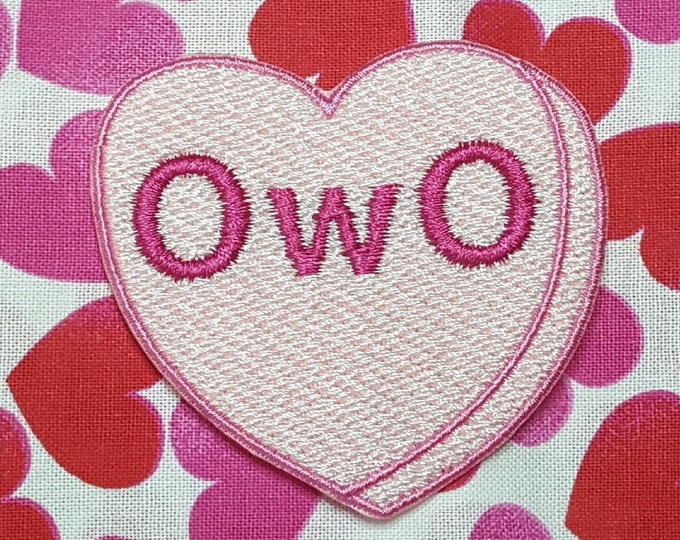 OwO Candy Heart Patch, Valentine Emblem, Crude Candy Symbol, Fully Embroidered Heart Morale Patch