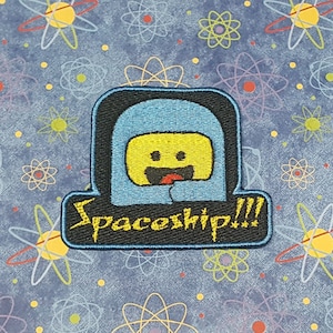 Spaceship Patch Fully Embroidered, Science Fiction Badge, Popular Toy Movie, Building Block Person, Space Emblem