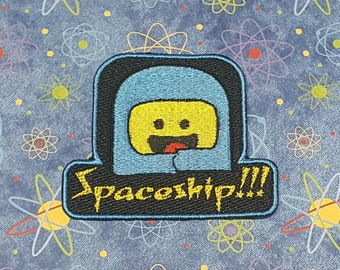 Spaceship Patch Fully Embroidered, Science Fiction Badge, Popular Toy Movie, Building Block Person, Space Emblem