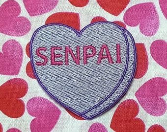 Senpai Candy Heart Patch, Valentine Emblem, Crude Candy Symbol, Fully Embroidered Heart Morale Patch