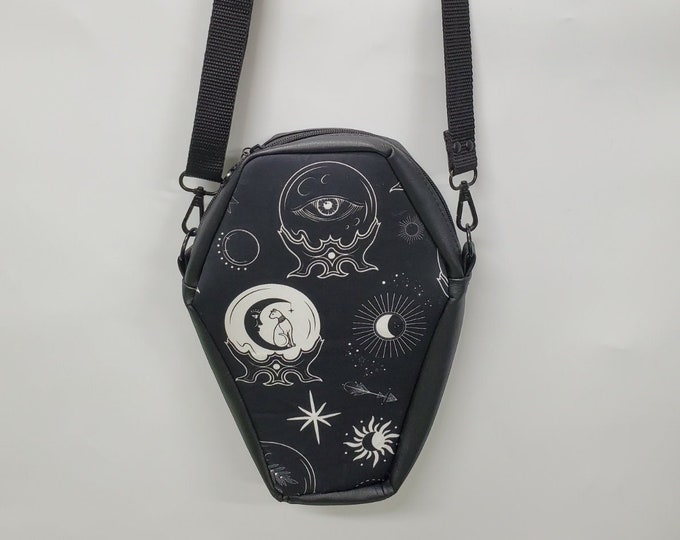 Gothic Crystal Ball Coffin Crossbody Bag with Extra Long Strap - Plus Size Alternative