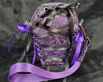 Small Coffin Wristlet bag, Embossed Purse, Riveted Vinyl Coffin Zipper Tote, Corset style